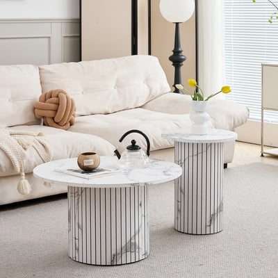 Set of 2 Nordic Style Wooden Round Coffee Table Set, Wooden Nesting Coffee Table, for Living Room/Bedroom Furniture