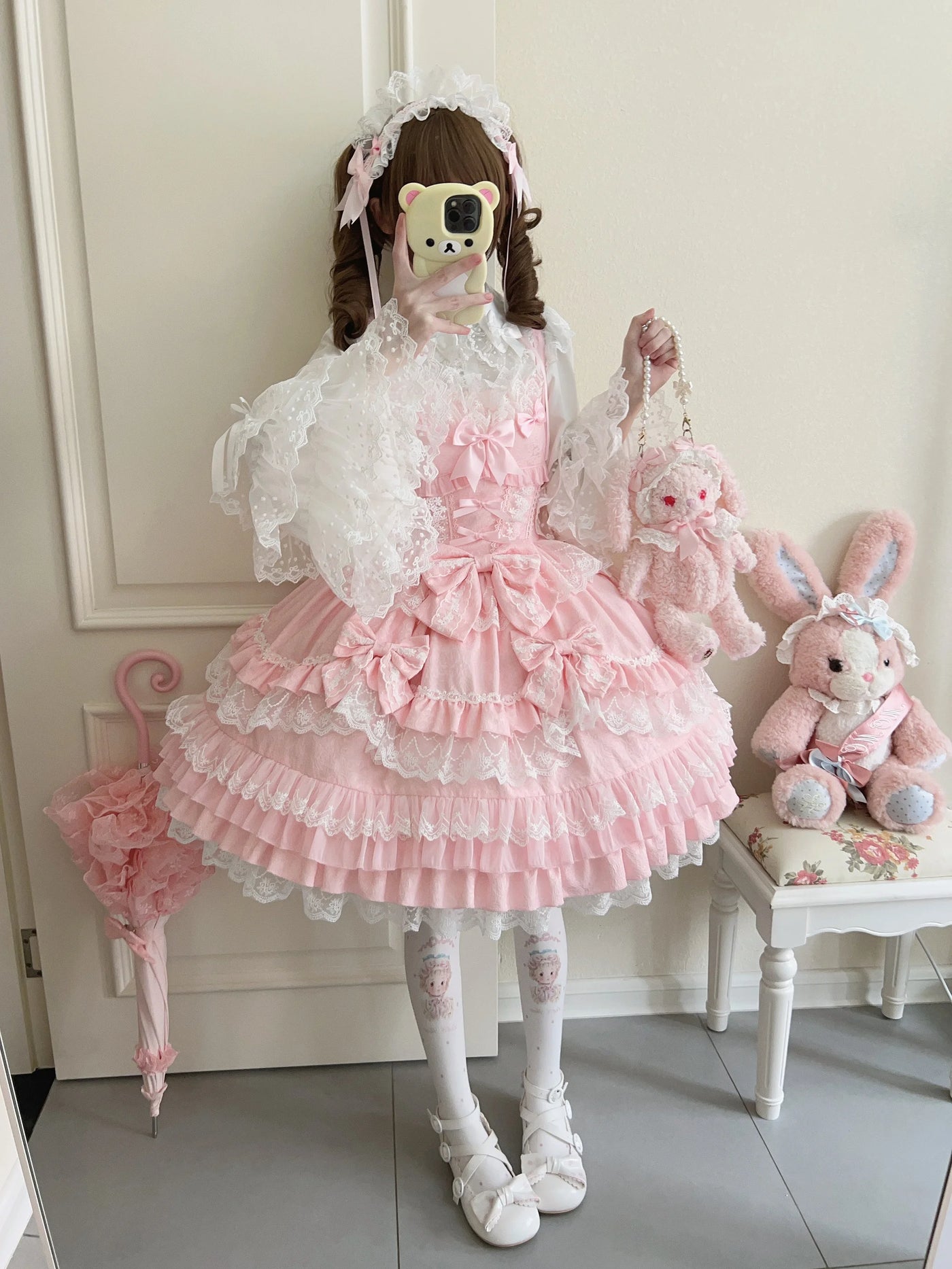 Original Lolita Dress Set Doll Feeling Girl Women's Sweet Jsk Suspender Dress Princess Fairy Lace Bow Sling Cake Dresses