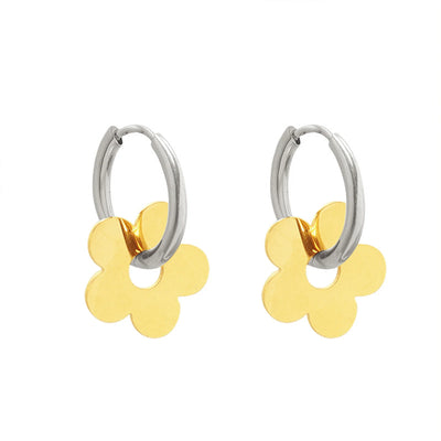 Gold Color Flower Earrings, Stainless Steel Huggie Hoop Earrings, Hypoallergenic Retro Style Bohe Ear Jewelry