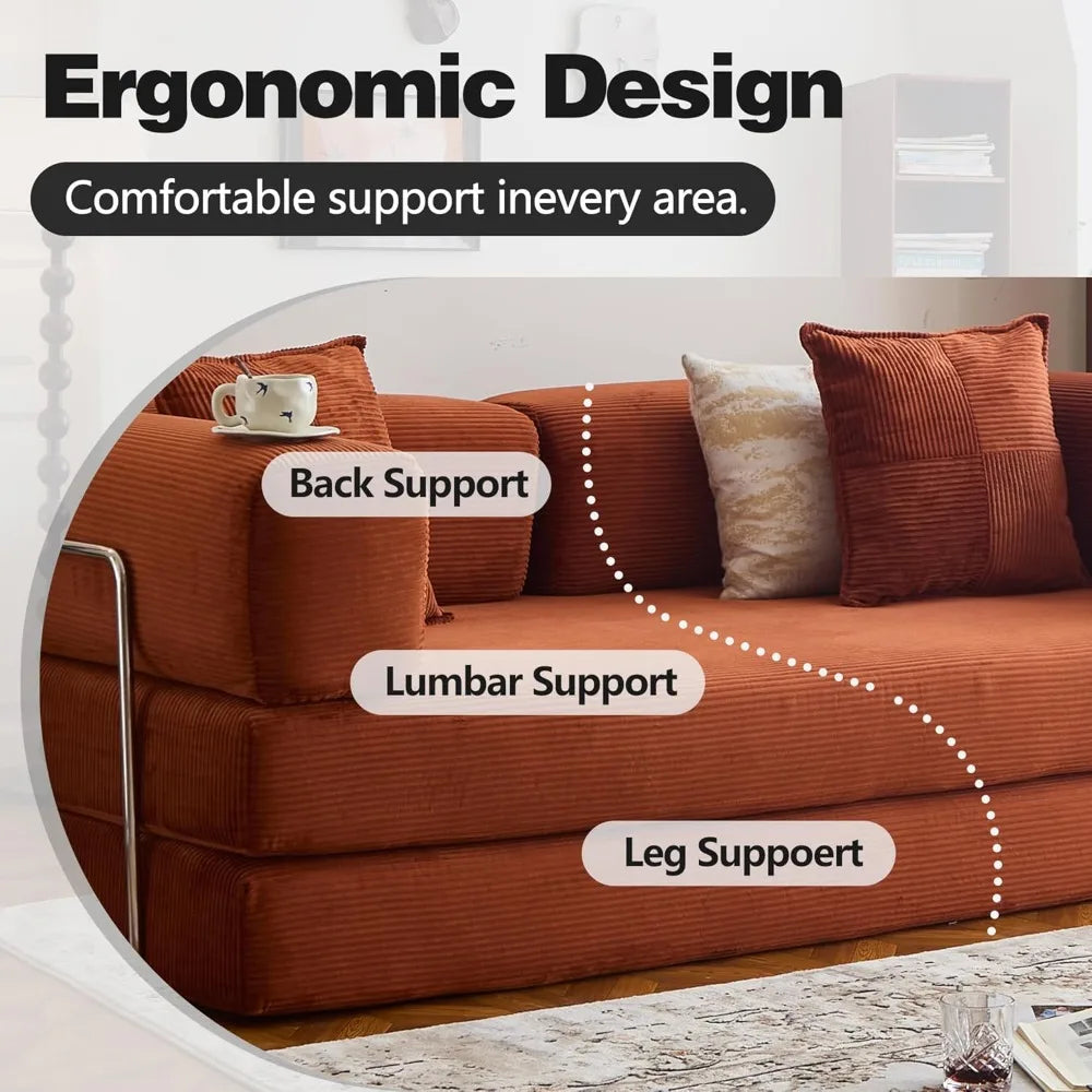 78.8" Convertible Compression Sofa: Corduroy Modular Bed, Arms & Backrest