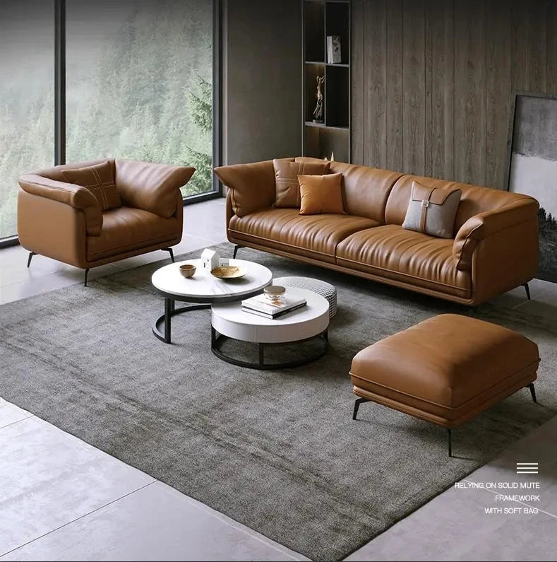 Modern Minimalist Living Room Leather Sofa  Apartment Furniture Set Combination Wtih Customzied Color