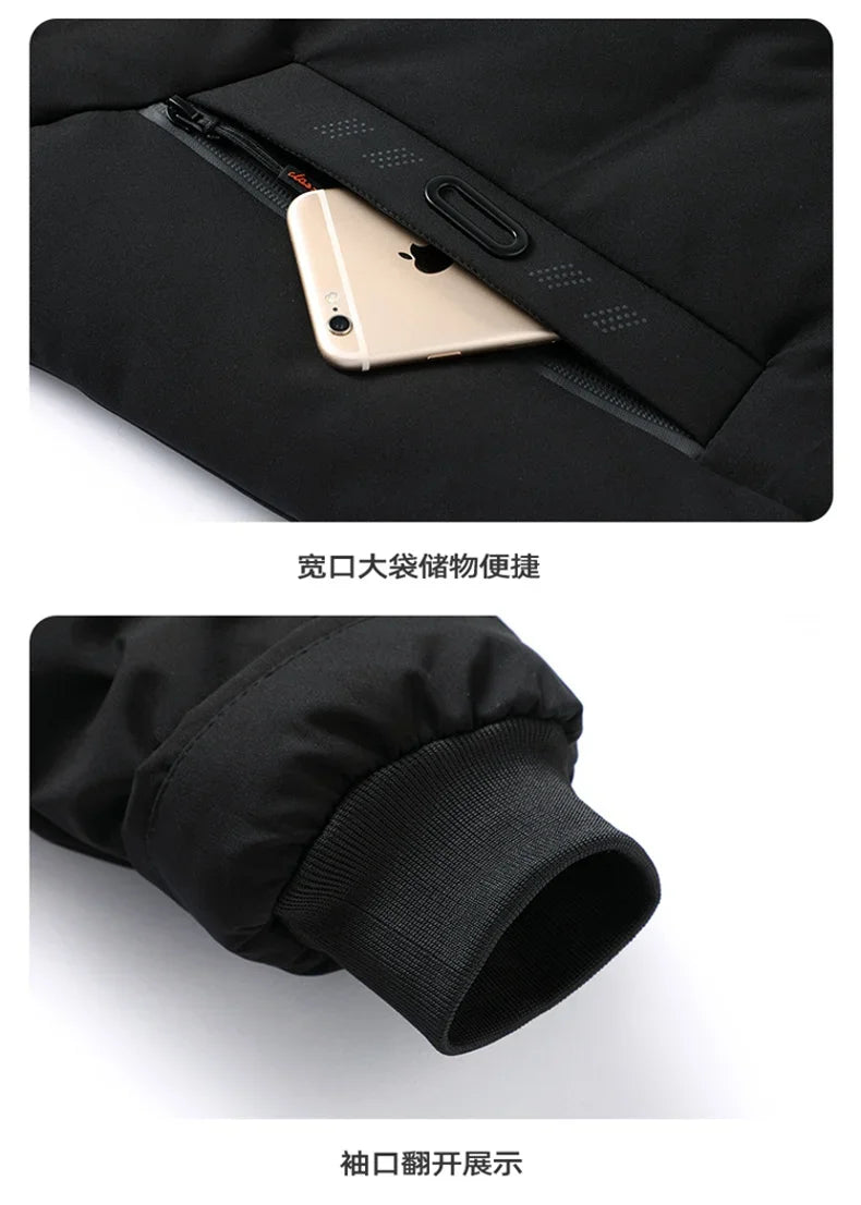 Fashion Men Long Parkas Coat Solid Slim Fit Warm Thicken Jacket Outwear Windproof Coat Hooded Cotton-padded Zipper Windbreaker