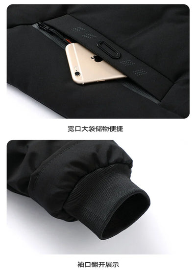 Fashion Men Long Parkas Coat Solid Slim Fit Warm Thicken Jacket Outwear Windproof Coat Hooded Cotton-padded Zipper Windbreaker