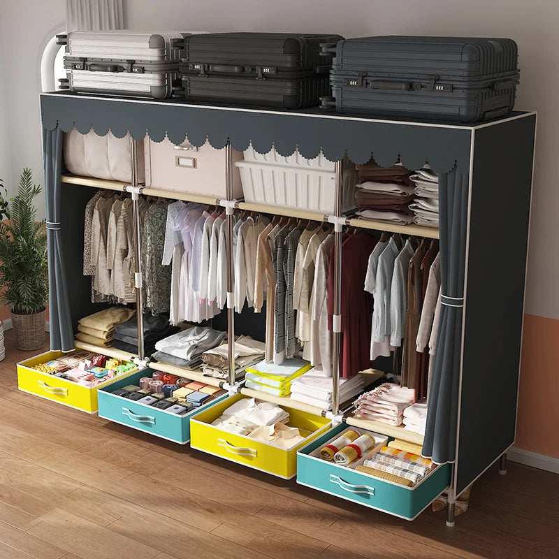 Large Fabric Wardrobe Portable Closet Organizer Multi-layer Dustproof Storage Cabinet for Rental Room or Bedroom