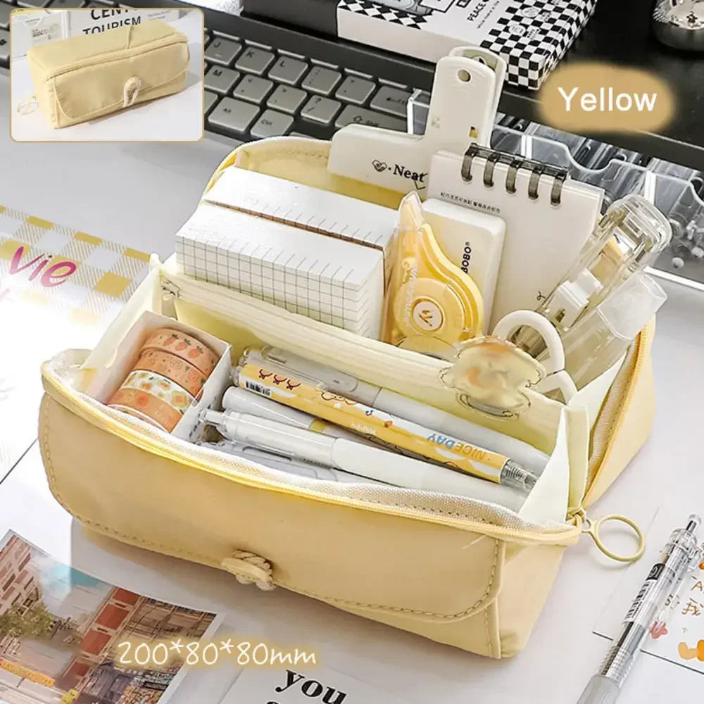 3Layer 6 Pockets Large Capacity Schoolbag shape Pencil Case Pencil Bag Aesthetic Stationery Holder Bag Girls Zipper Pencil Pouch