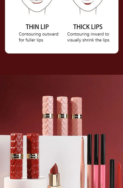Velvet Matte Lip Liner Lipstick Pen Set Waterproof Long Lasting Sexy Red Contour Tint Lipstick Non-stick Cup Lipliner Pen Makeup