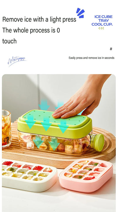 12 Grids Pressing Ice Cube Tray Block Mold 500ML Water Bottle With Straw Ice Making Mold Kitchen Tool Household Sealed Ice Maker