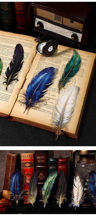 Journamm 5pcs/pack Big Size Feathers Stickers Waterproof PET DIY Scrapbooking Art Collage Junk Journal Decor Sticker Stationery
