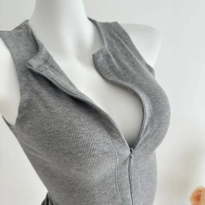 Women's Sleeveless Zip-Up Crop Top Korean Style Slim Fit Summer Vest Sexy Casual Camisole for Women Fashion Streetwear Basic Tee