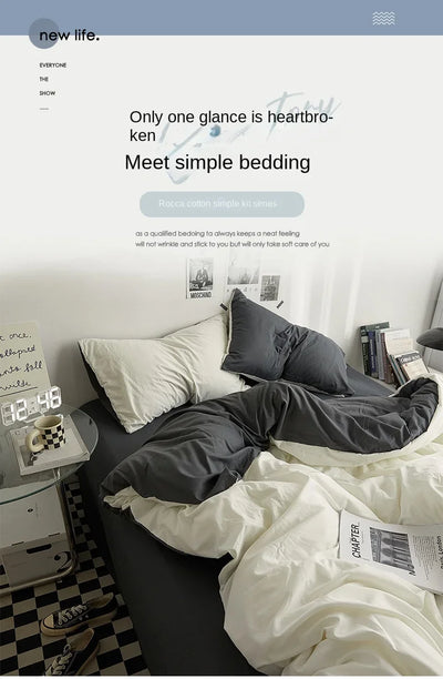 High Quality  Solid Color Double Washed Cotton Bedding 4 Pieces Set Student Dormitory Bed Linen Duvet Set Bed Suit