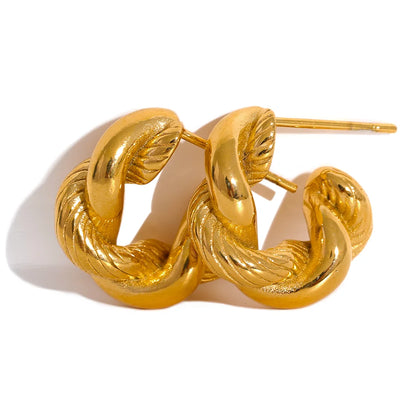Yhpup 316L Stainless Steel Geometric Twisted Fashion Hoop Earrings for Women 18k Gold Plated Rust Proof Stylish Charm Jewelry