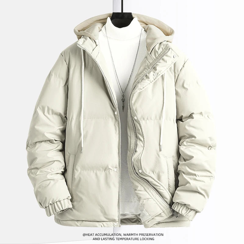 New Solid Color Hooded Collar Male Windbreak Cotton Padded Down Jacket Warm Thick Men Parka Winter Casual Mens Outwear Parkas