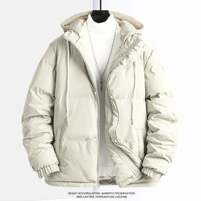 New Solid Color Hooded Collar Male Windbreak Cotton Padded Down Jacket Warm Thick Men Parka Winter Casual Mens Outwear Parkas