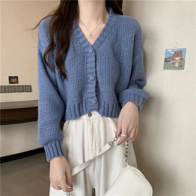 EVNISI Women Slim Sweater Cardigan V-Neck Button Up Casual Solid Knitting Sweater Coat Sweet For Women Cardigan Coat Autumn 2023
