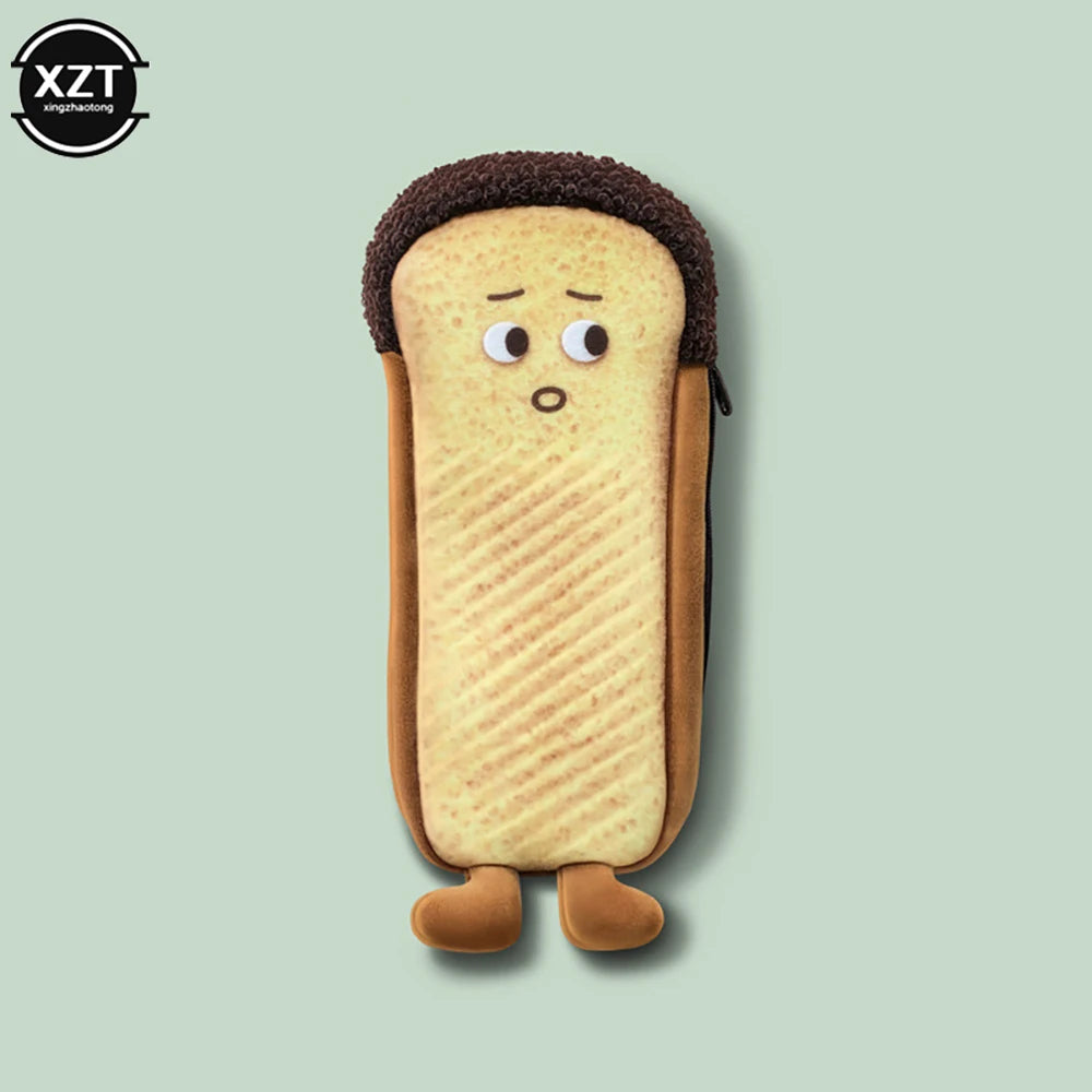 Fun Bread Cute Plush Creative Pencil Bag School Stationery Bag Multi functional Pen Bag Wallet Handbag Learning Supplies