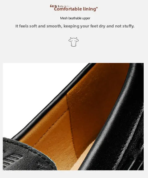 High-end Top-grain Cowhide Korean-style Bean Shoes, Men's Genuine Leather Breathable Business Casual Leather Shoes, Men's Shoes