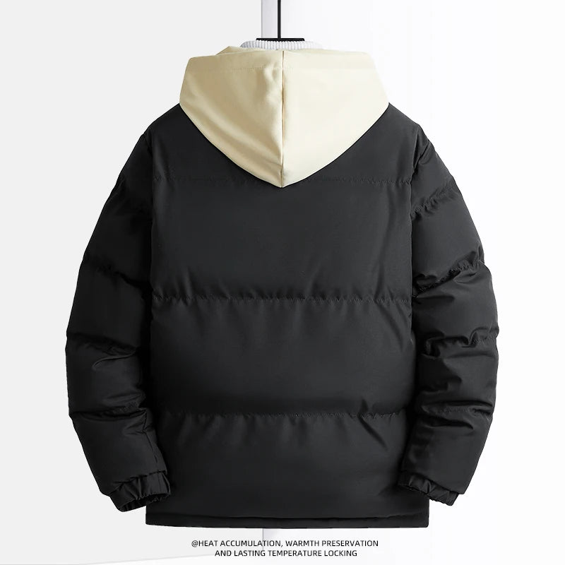New Solid Color Hooded Collar Male Windbreak Cotton Padded Down Jacket Warm Thick Men Parka Winter Casual Mens Outwear Parkas