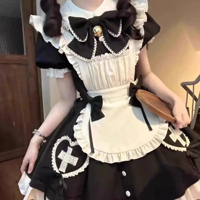 Vintage Gothic Black Lolita Dress Long Sleeve Women Retro Style Elegant Lace Ruffled Skirt Waist Fashion American Retro