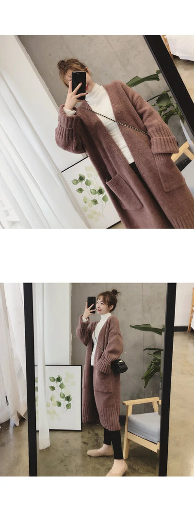 Autumn Winter Knitted Cardigan Women Sweater Jacket 2023 Elegant Vintage Loose Long Outerwear Maxi Y2k Sweater Coat Soft Jacket