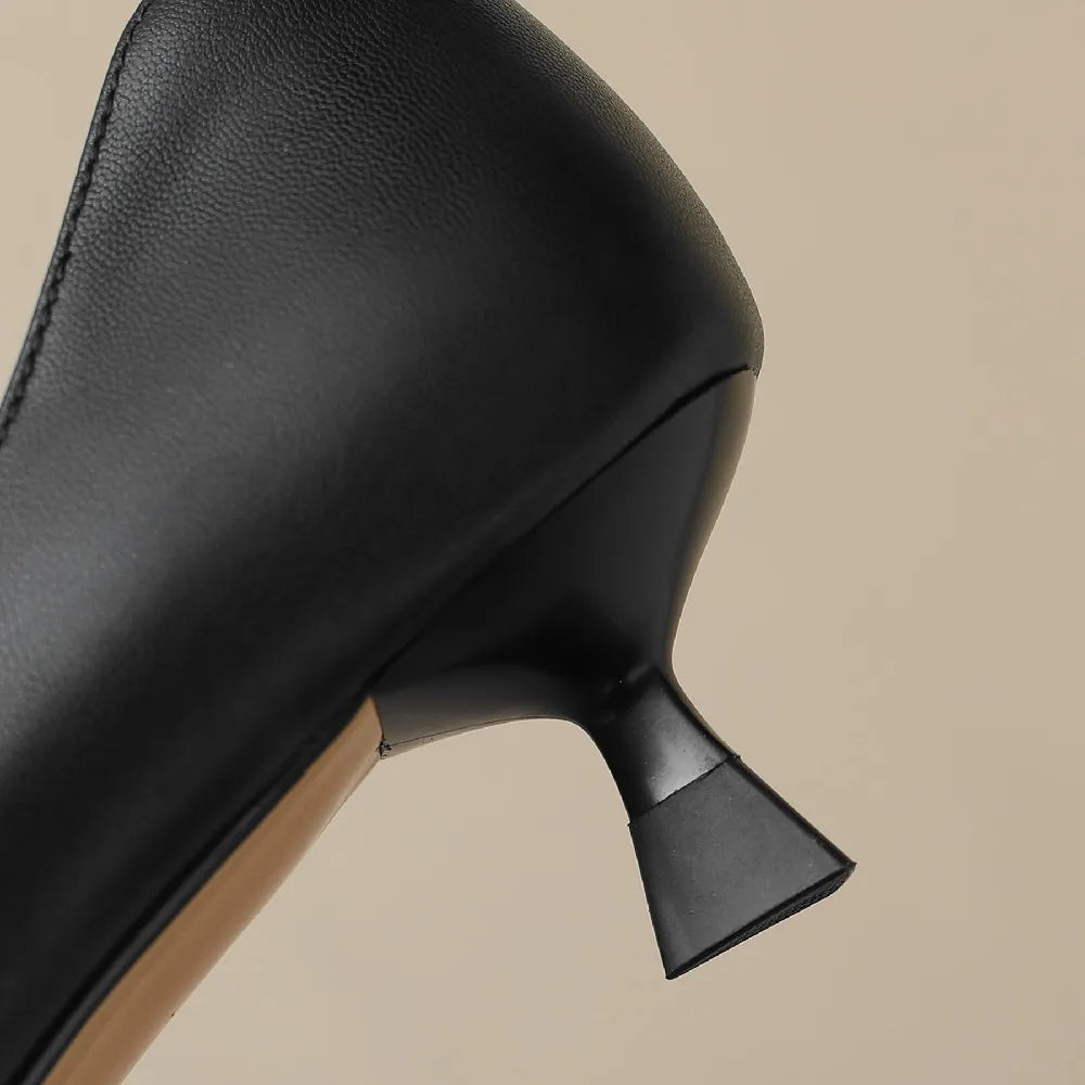plus size 34-42 women's genuine leather 4.5cm kitten heel pointed toe slip-on pumps elegant ladies low heeled shoes