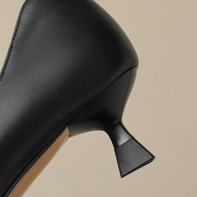 plus size 34-42 women's genuine leather 4.5cm kitten heel pointed toe slip-on pumps elegant ladies low heeled shoes