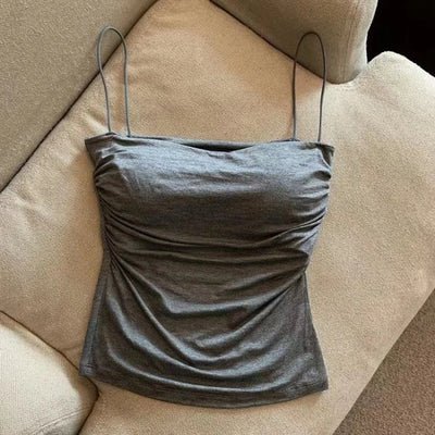 Women's Ribbed Tank Tops Y2K Cropped Tops with Bra Pads Knitted Button Down Suspenders Vest Sexy Camisole Female Short Tops