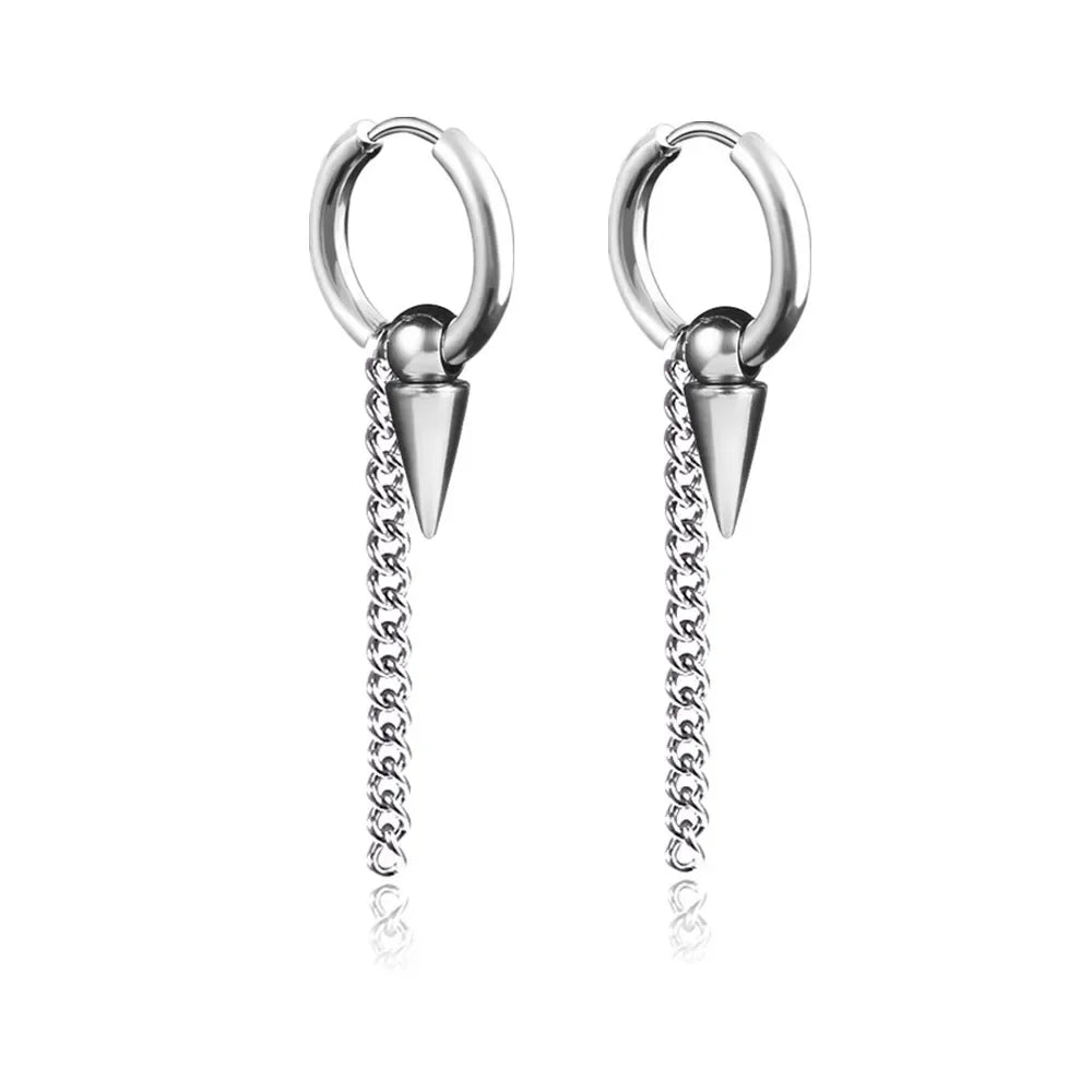 New Punk Stainless Steel Chain Hoop Earrings For Women Men 2023 Trendy Goth Pop Hip Hop Pendants Ear Jewelry Accessories Earring