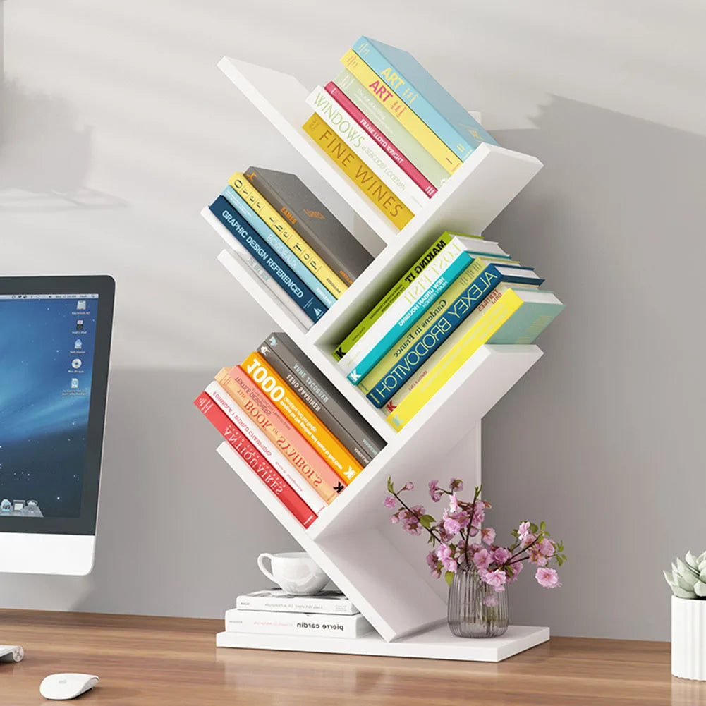 Rustic Standing Tree Bookshelf Wood Display Rack For Home Office Decoration Storage Organizer Shelf Bookcase