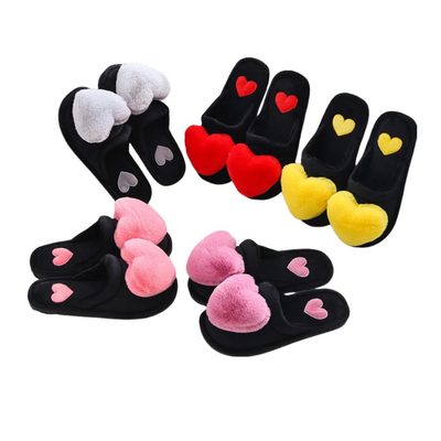 Women Indoor Warm Home Slippers Bedroom Cute Heart Pattern Non-slip Soft Comfort Plush House Slippers Shoes Autumn Winter