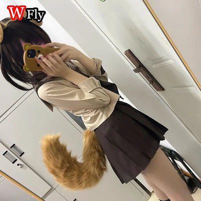 Women’s Harajuku Steampunk Handmade Dog ears and tail Cute Style  Headband Y2K Lolita Subculture Spicy Girls Gothic HairBands
