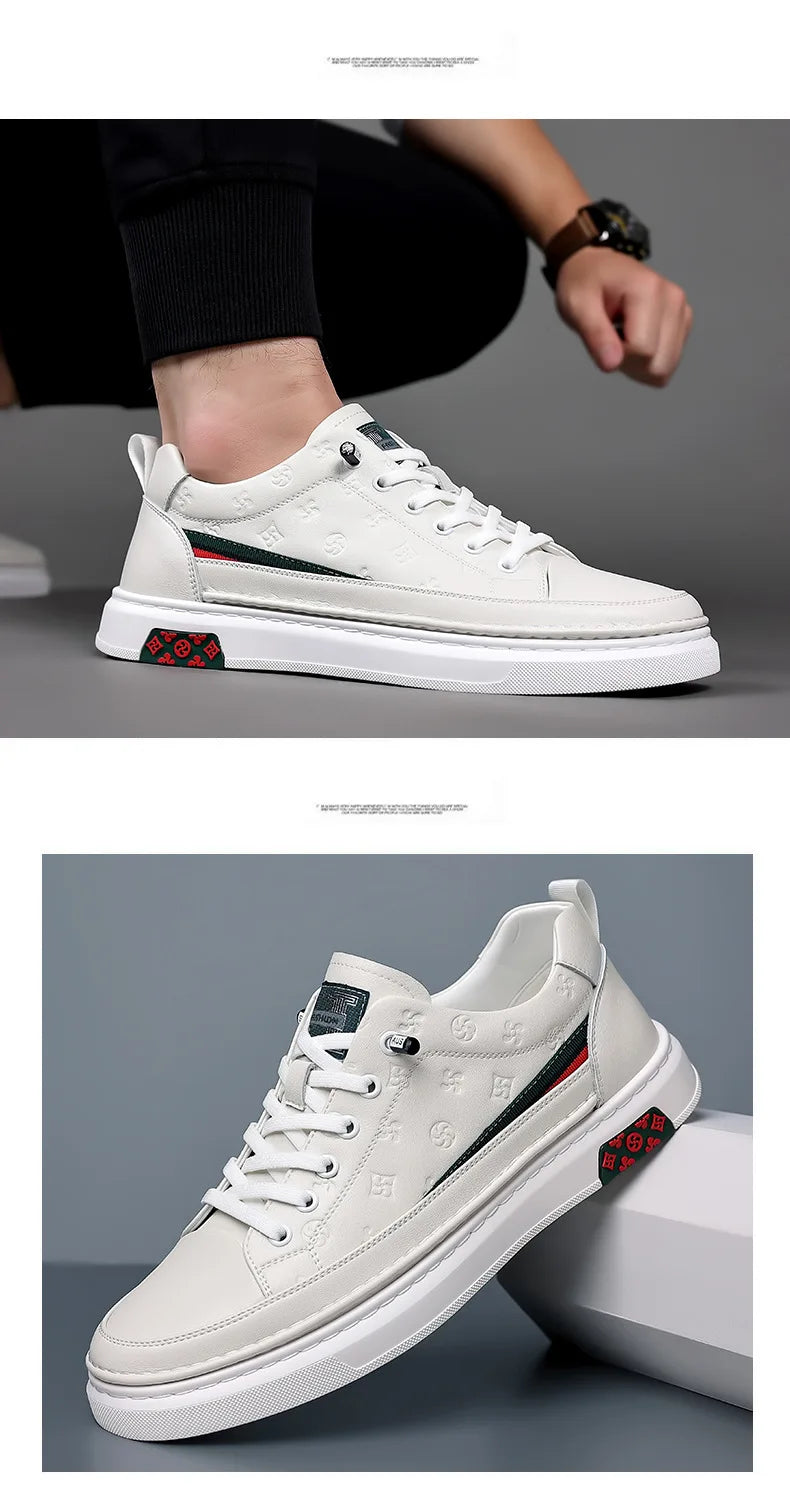 Spring New Shoes for Men Genuine Leather Casual Shoes Leisure Flats Skateboard Shoes Cow Leather Youth Lace-up Sneakers