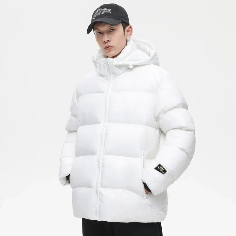 Solid Color with Hoodie Warm Puffer Jackets Padded Cotton Clothes Waterproof Jackets Man Winter Coats Men Hooded Zipper Parkas