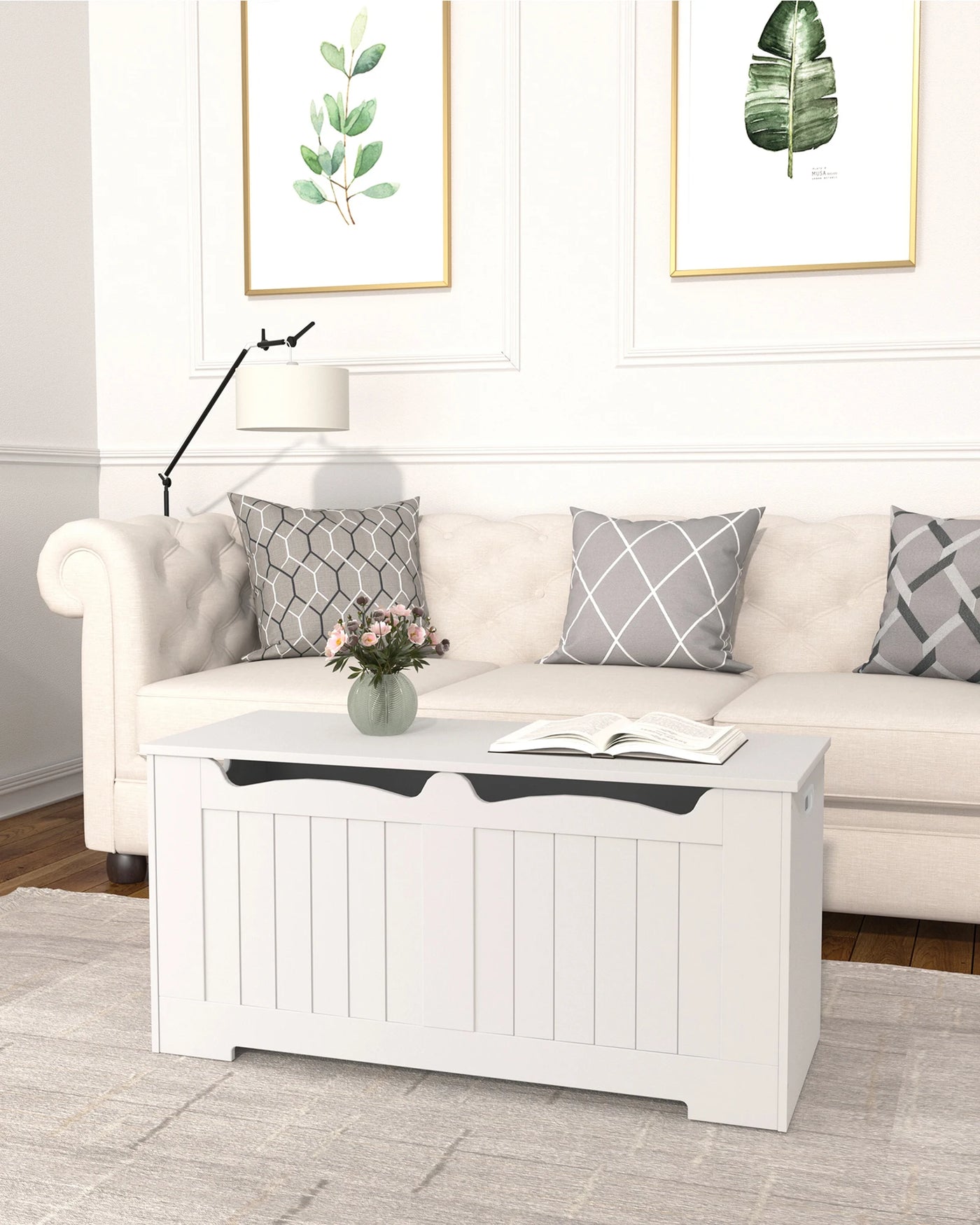 Storage Chest, Storage Trunk with 2 Safety Hinge, 100 cm Lift-Top Storage Bench, Wooden Storage Organizer for Entryway