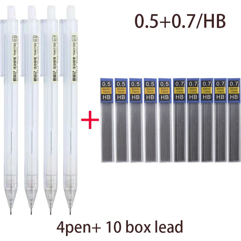 Mixed Loading 0.5&0.7mm Mechanical Pencil White Simple Automatic Pen for Students School Supplies Office Accessories Stationery