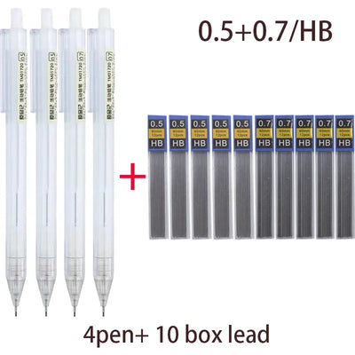 Mixed Loading 0.5&0.7mm Mechanical Pencil White Simple Automatic Pen for Students School Supplies Office Accessories Stationery