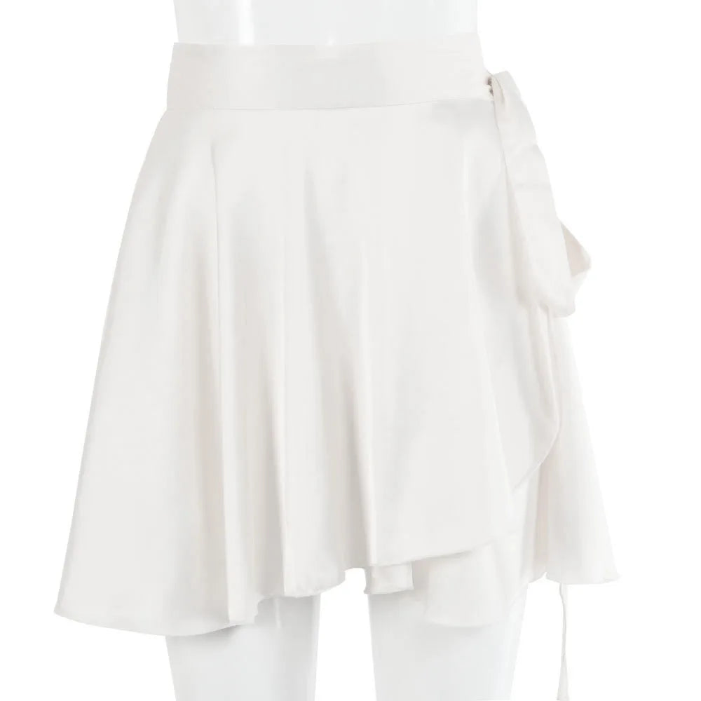 White Women Pleated Skirts Summer High Waist Girls Dancing Mini Skirt Fashion A Line irregular Short skirt solid sexy aesthetics
