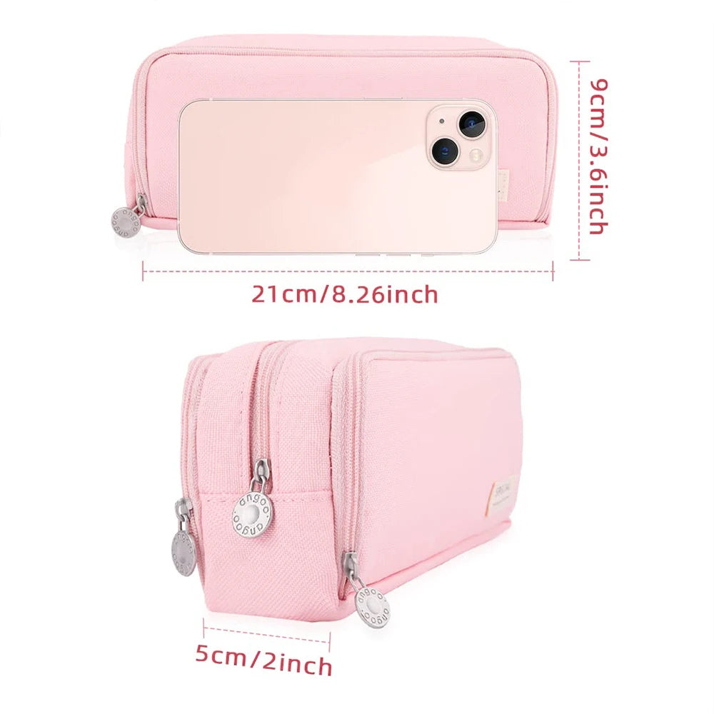 Large Capacity Pencil Case 3 Compartment Pouch Pen Storage Bag Double Side Opening Student Stationery Organizer School Supplies