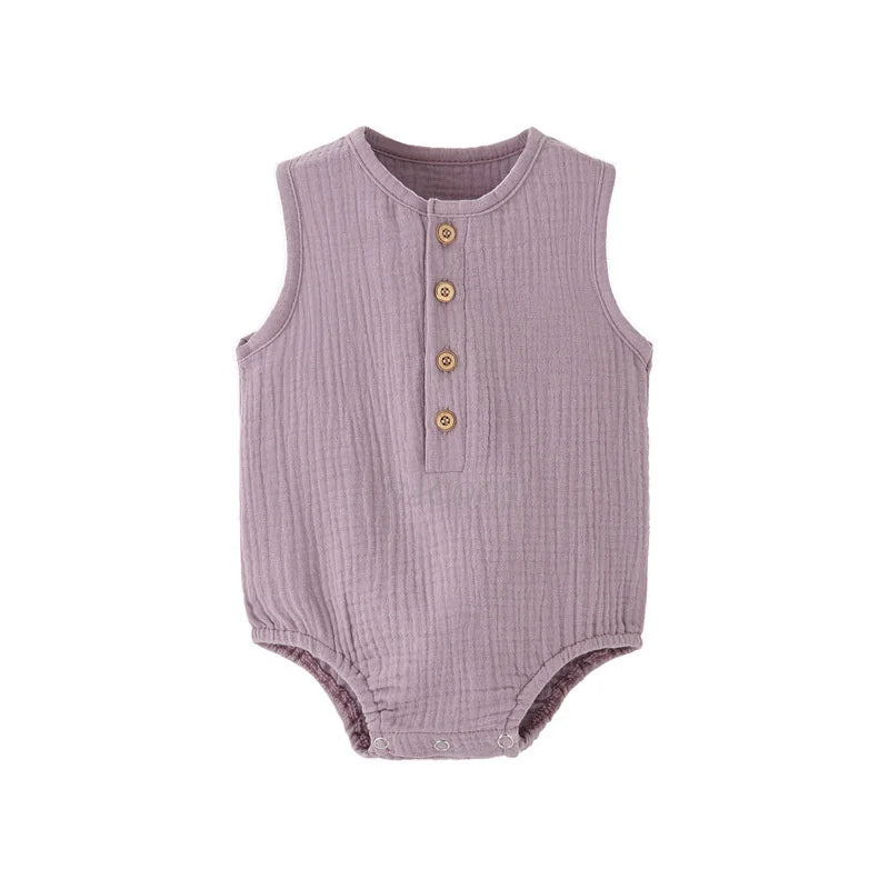 Summer Baby Boy Girl Rompers Muslin Cotton Sleeveless Infant Romper Toddler Jumpsuit Solid Color Newborn Baby Clothing Pajamas