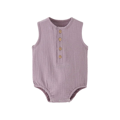Summer Baby Boy Girl Rompers Muslin Cotton Sleeveless Infant Romper Toddler Jumpsuit Solid Color Newborn Baby Clothing Pajamas