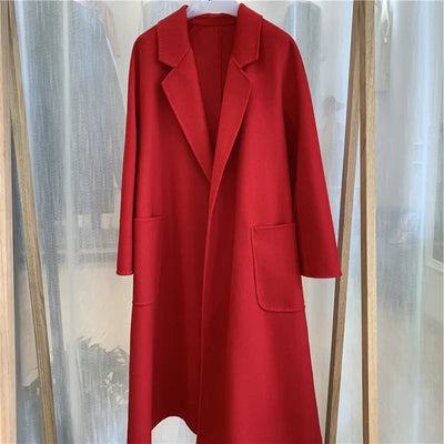 2024 Winter Jacket Women Water Wave Pattern Cashmere Coat Long High-end Double-sided Wool Blends Luxury Outerwear Streetwear