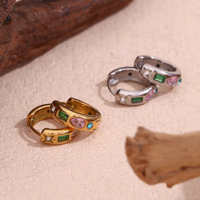 E.B.belle Colorful Zircon Hoop Earrings Tarnish Free 18K Gold Plated Earrings for Women 316L Stainless Steel Jewelry