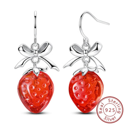 New 925 Sterling Silver Hoop Earrings Heart Bow Gift Box Strawberry Snake Bone Drop Stud Earrings For Women Fashion Jewelry Gift