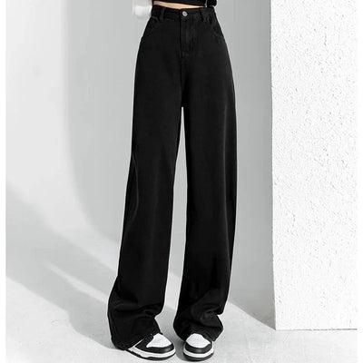 Woman High Waist Stacked Straight Leg Jeans Female Gothic Loose Wide Leg Pants Girls Y2k Black Blue Light Blue Denim Trousers