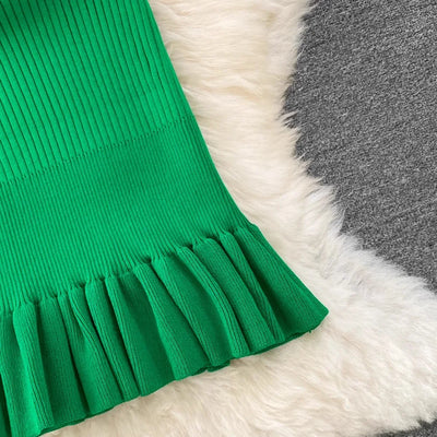 Chic Fashion Sexy Package Hipps Knitted Mini Dress Women Summer Elegant Ruffled Bodycon Dress Lady Streetwear Outfits