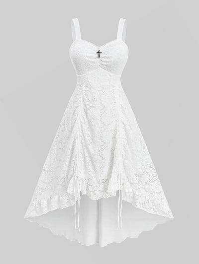 ROSEGAL Plus Size Women's Cocktail Dresses Floral Lace Overlay Cinched Ruched High Low Asymmetric Formal Wedding Party Dress 5XL