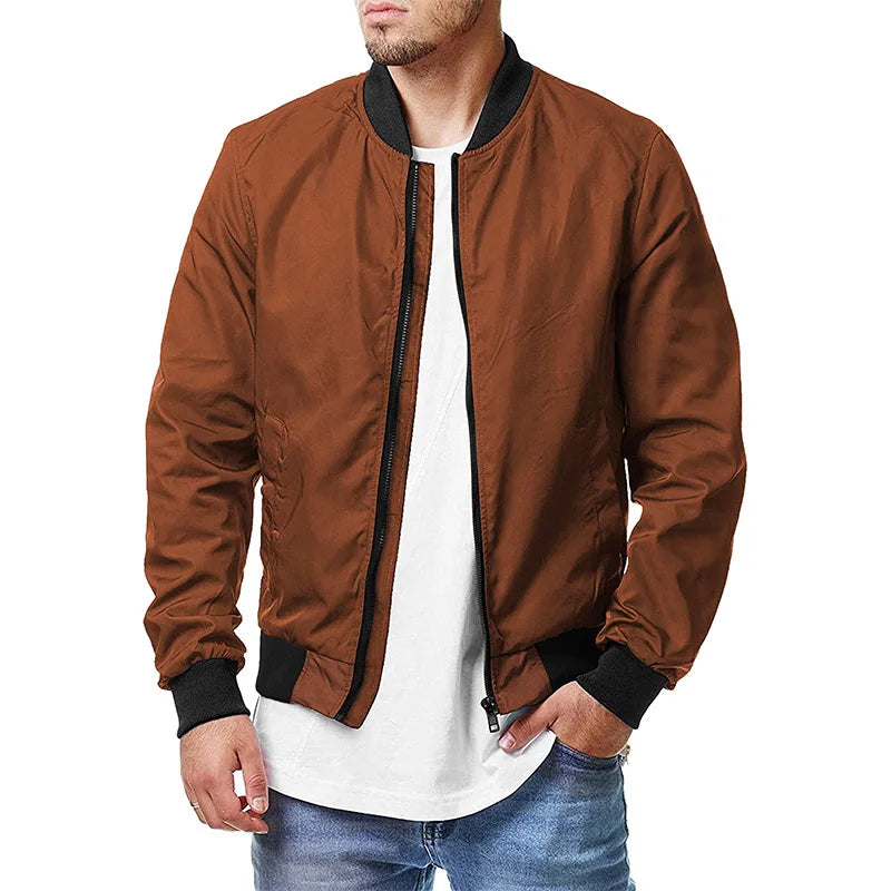 2024 Autumn and Winter Men's Stand Collar Casual Zipper Jacket Outdoor Sports Coat Windbreaker Jacket for Men Waterproof Bomber
