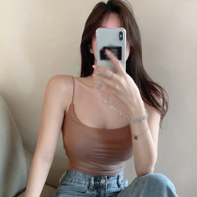 Women Camisole Slim Fit Sleeveless Tank Top Lightweight Crop Top Spagetti Strap Casual Base Top Solid Color