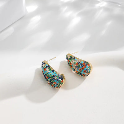 BenS CZ style Chunky Dome Drop Earrings for Women water drop small hoop earrings Brass cubic zirconia stud earring wholesale E55
