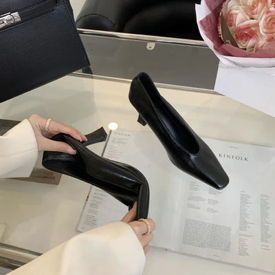 Elegant Woman High Heel Shoes Square Toe Pumps Female Office Shoe Shallow Designer Shoes Spring Autumn Brand Retro Witch Shoes
