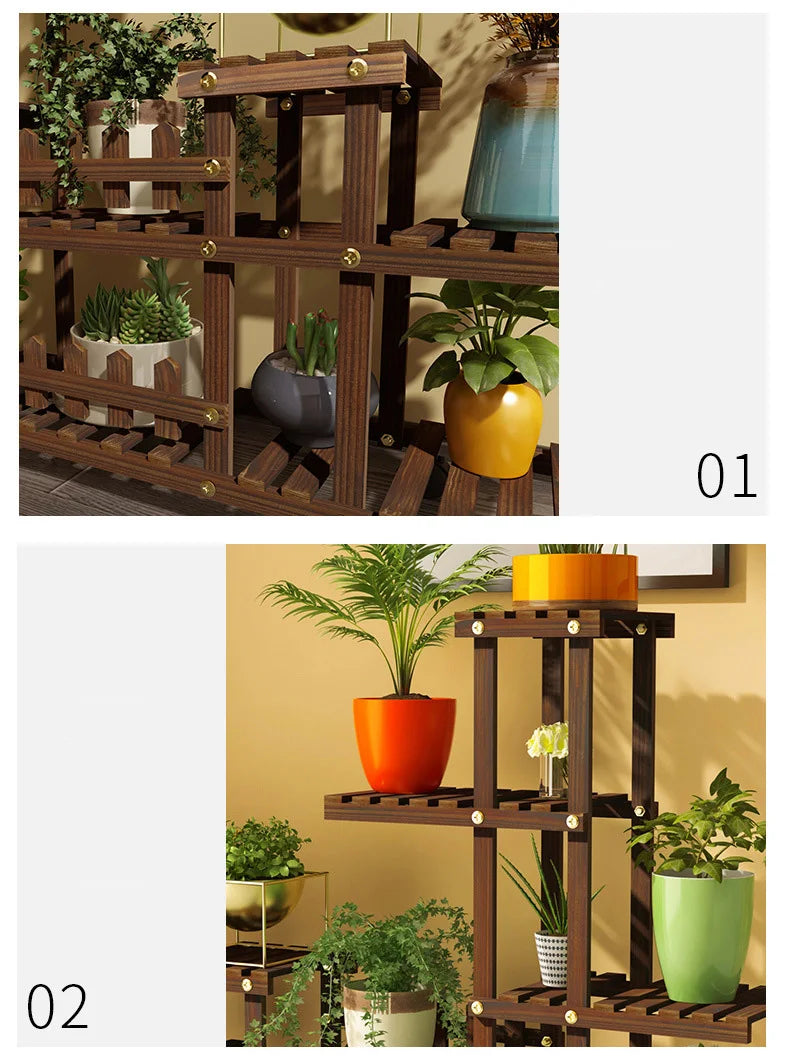 Household Balcony Flower Rack Solid Wood Multi-layer Indoor Outdoor Succulent Pot Rack Living Room Bonsai Hanging Pot Rack Table